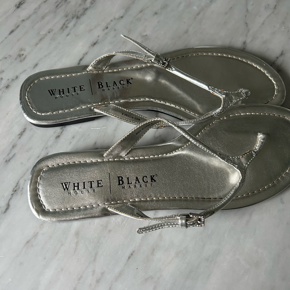 White House Black Market Silver Metallic Sandals
